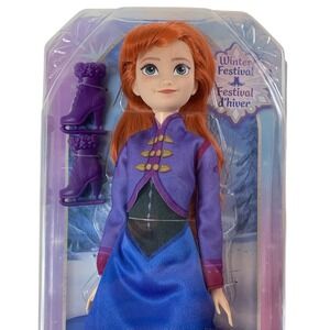 Disney Frozen Ice Skating Anna Doll Mattel Winter Festival Purple Outfit JBG54